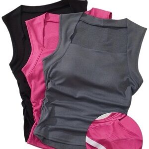 Women's Stylish Sleeveless Ribbed Padded Tank Top Hot Pink Size-XL NWT